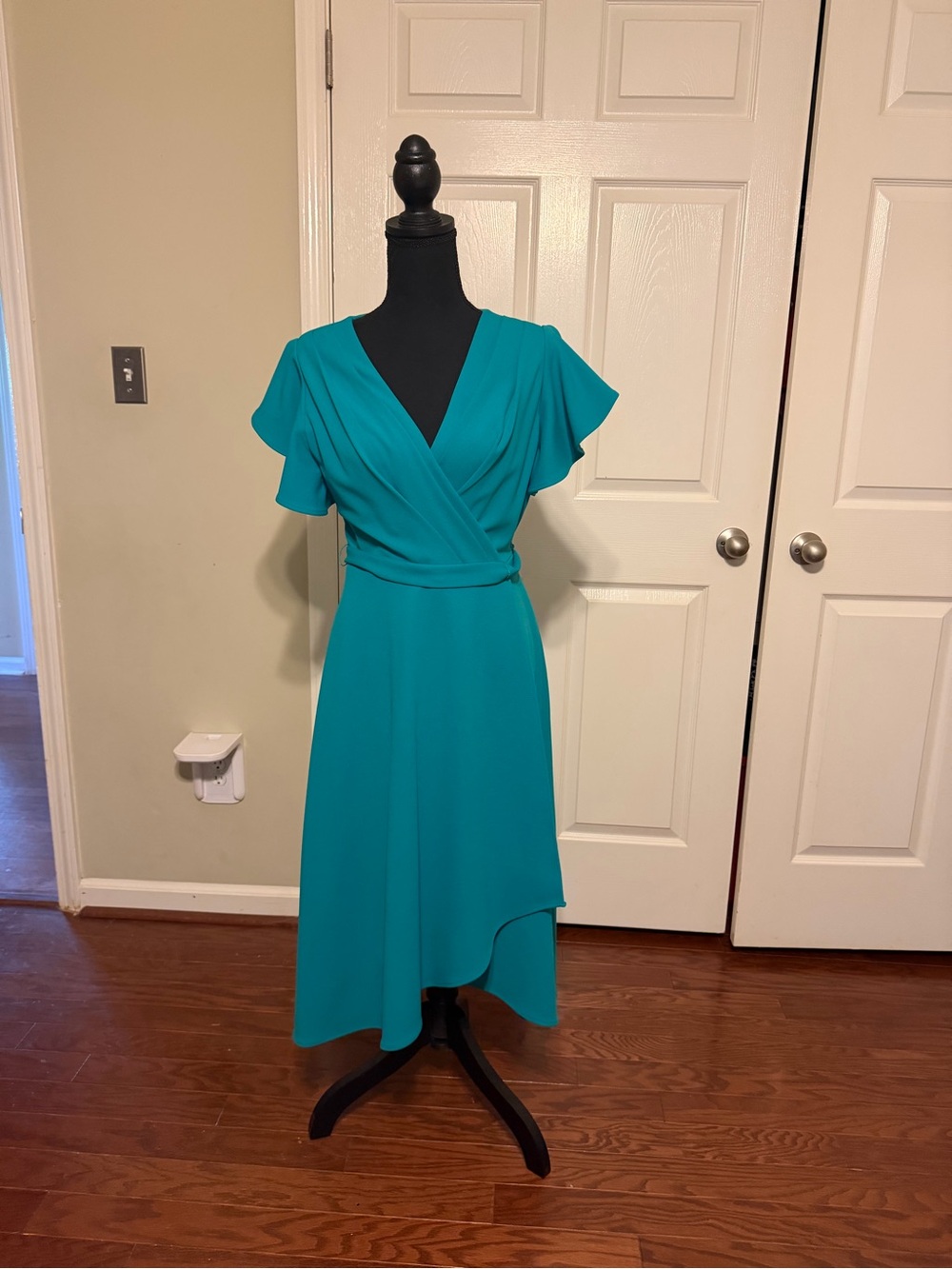 Andrew Marc Teal High-Low Wrap Dress